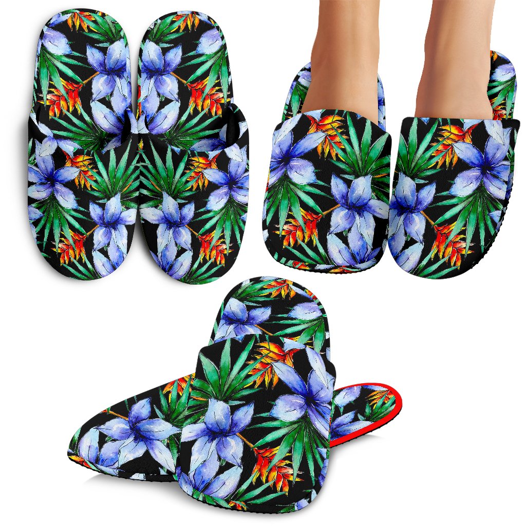 Blue Hawaii Wildflowers Pattern Print Slippers Ha82516