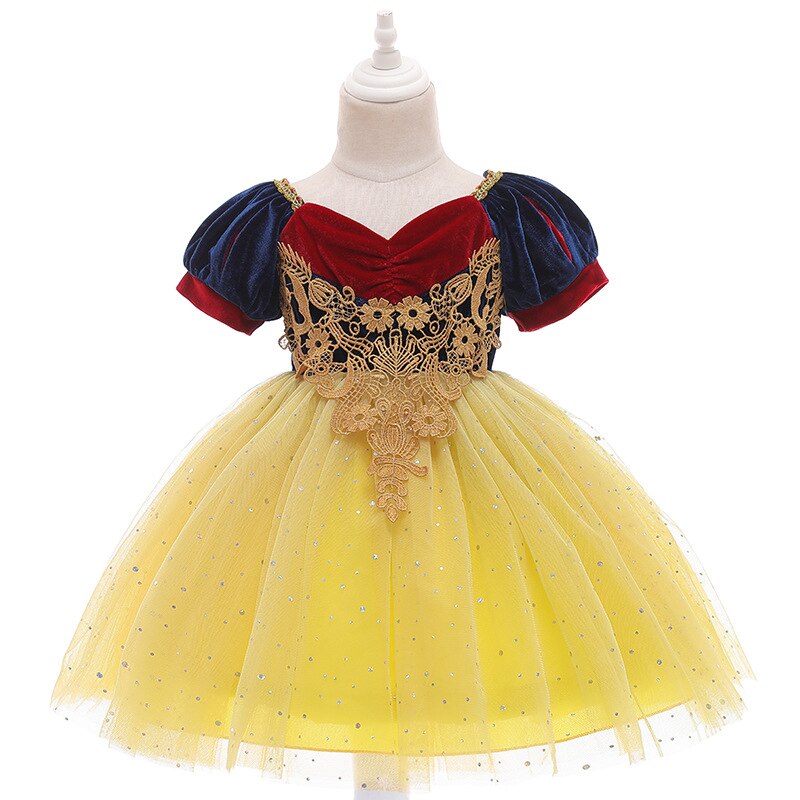 Snow White Themed Cake Skirt Puff Dress Long Skirt Children’s Embroidery Gauze Dress Kids Halloween Xmas Party Cosplay Ball Gown alx