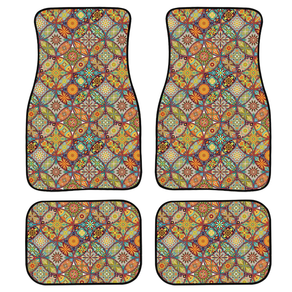 Ethnic Mandala Patchwork Pattern Print Front And Back Car Floor Mats, Front Car Mat