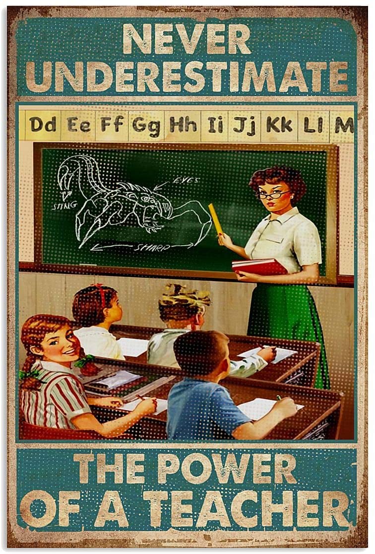 Vintage Teacher -Underestimate The Power Poster Art Print      Home Decor Gift For Family Friend On Birthday