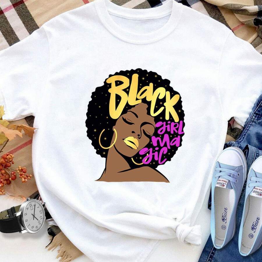 Black Girl Magic Afro Natural Hair Diva Black Queen White Cotton T Shirt For Men and Women S-6XL