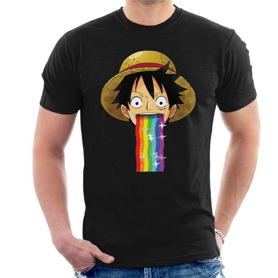 One Piece Monkey D Luffy Puking Rainbow Snapchat Filter Men’s T-Shirt