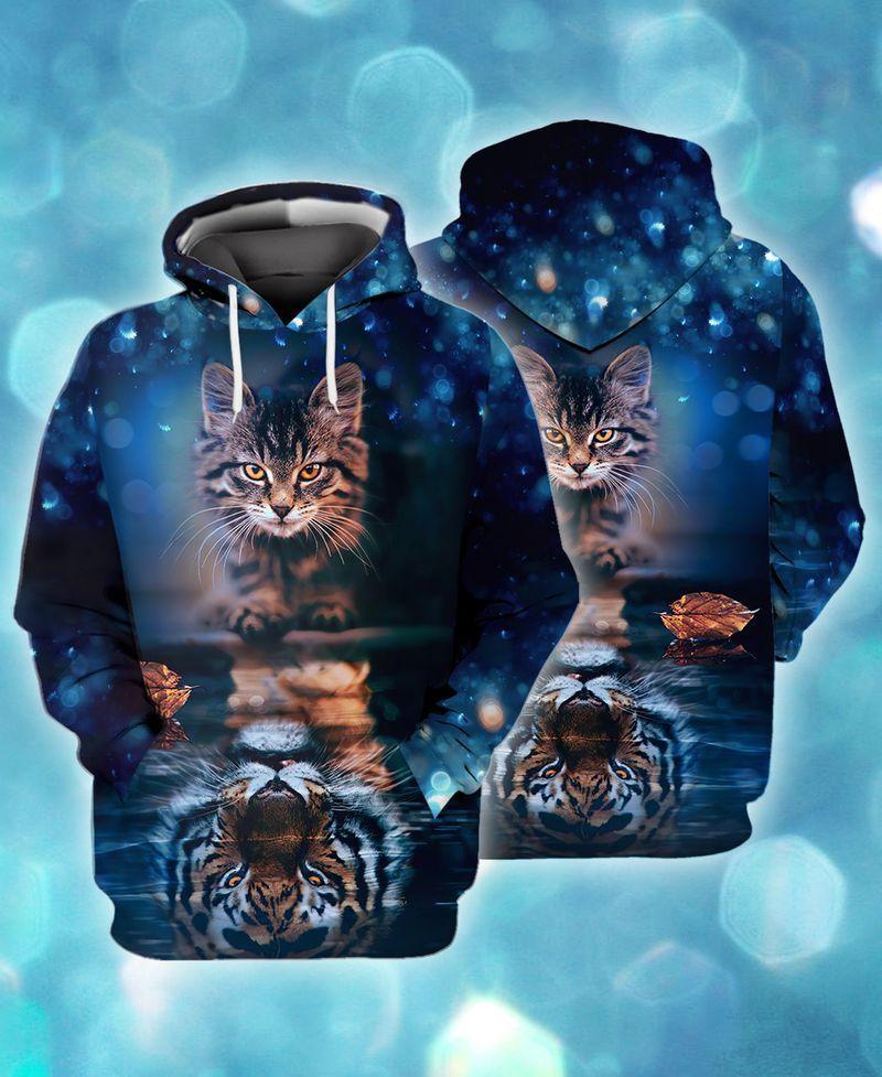 Cats Reflection Mirror Tiger 3D Full Print 3D All Over Printed Unisex Hoodie Zip Hoodie T-Shirt Plus Size S-5Xl