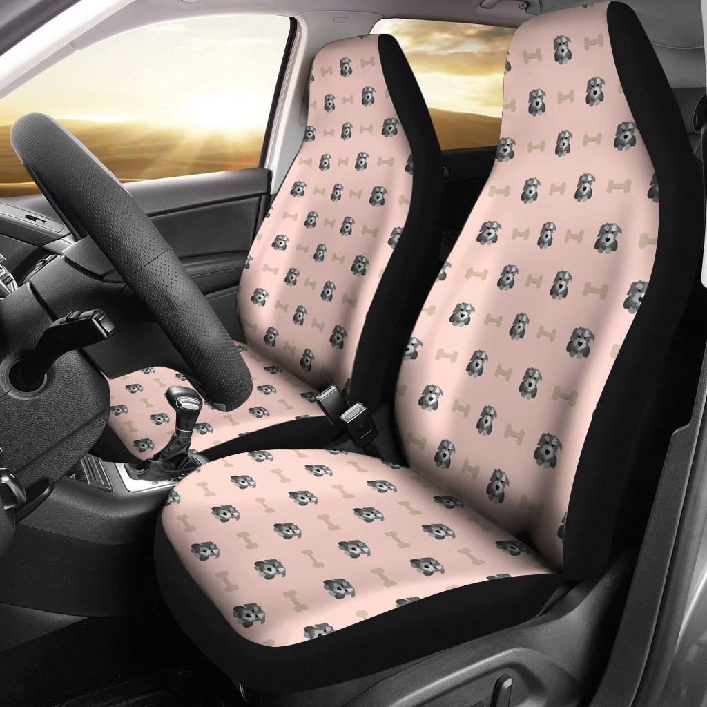 Dog Puppy Schnauzer Pattern Print Seat Cover Car Seat Covers Set 2 Pc, Car Accessories Car Mats