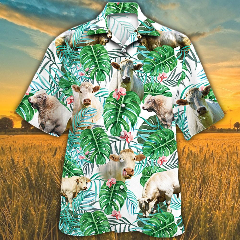 Charolais Cattle Lovers Tropical Plant Hawaii Cow Hawaii Shirt For Men Women Ha25247