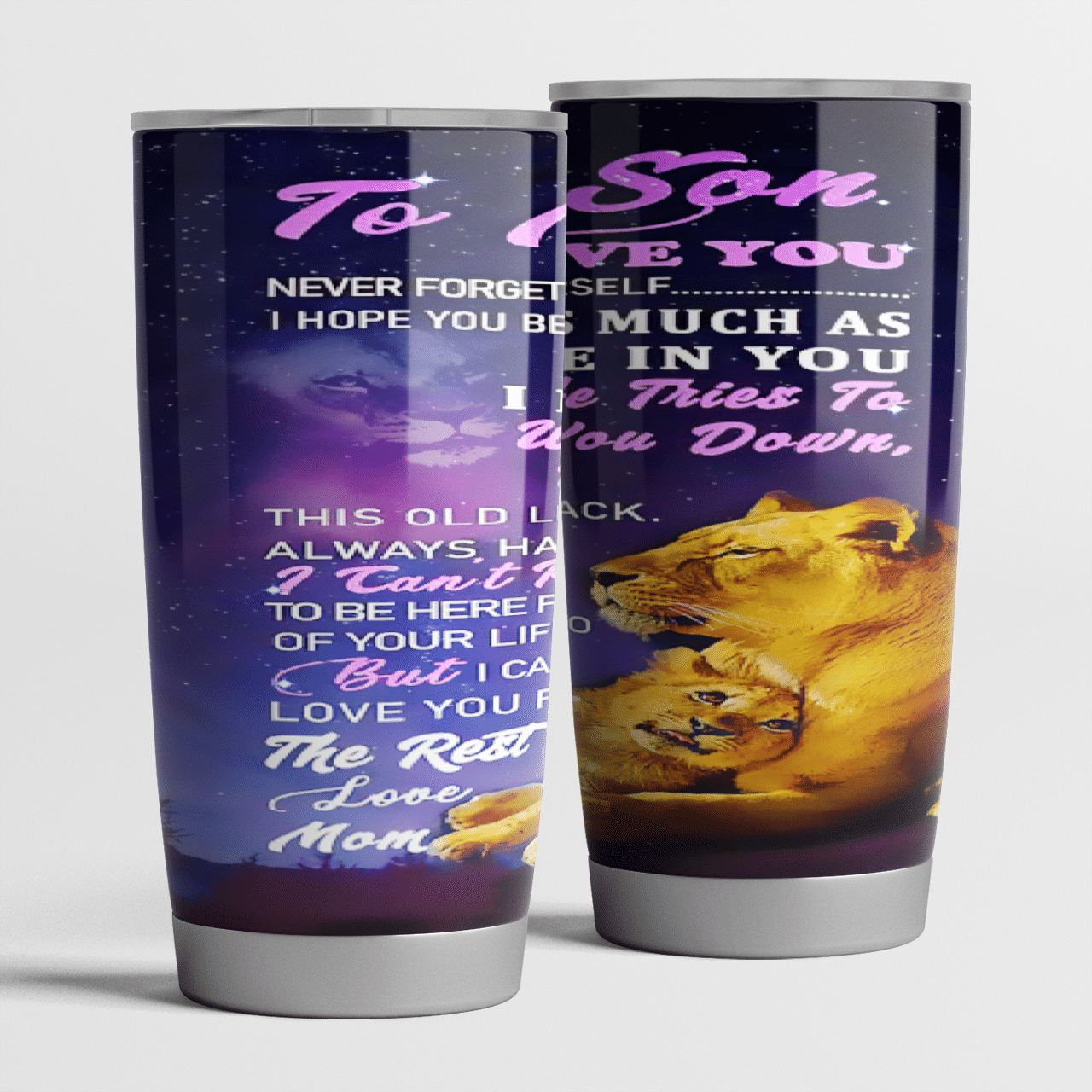 To My Son From Your Mom Lion Personalized Stainless Steel Tumbler Customize Name, Text, Number 20Oz