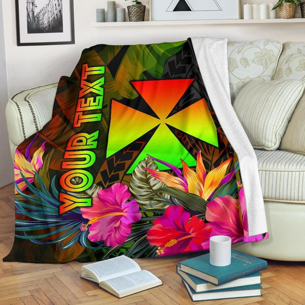 Wallis And Futuna Polynesian Personalised Premium Blanket – Hibiscus And Banana Leaves