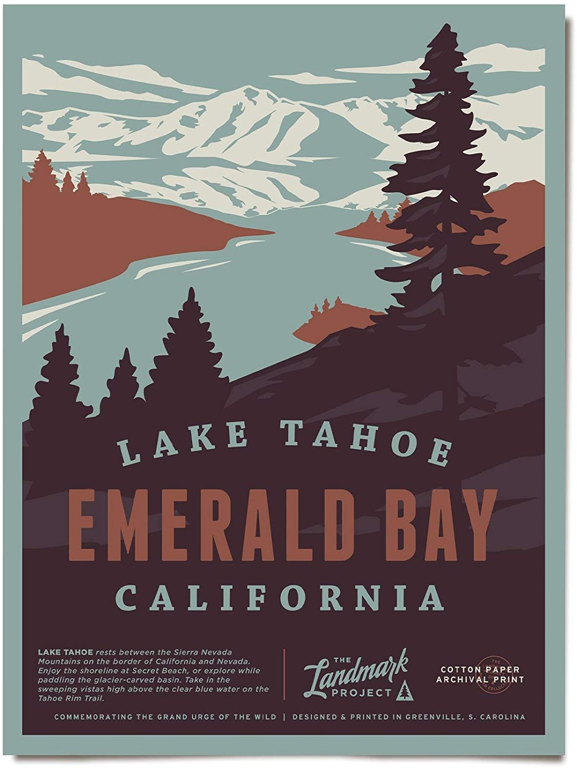 Travel Lake Tahoe Emerald Bay Visit To California Poster Art Print      Home Decor Gift For Men Women Family Friend On Birthday Xmas