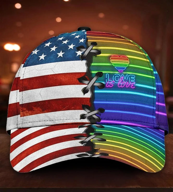 Pride Cap For Gay, Lgbt Love Is Love Us Flag Background Printing Baseball Cap Hat, Lgbt Baseball Cap