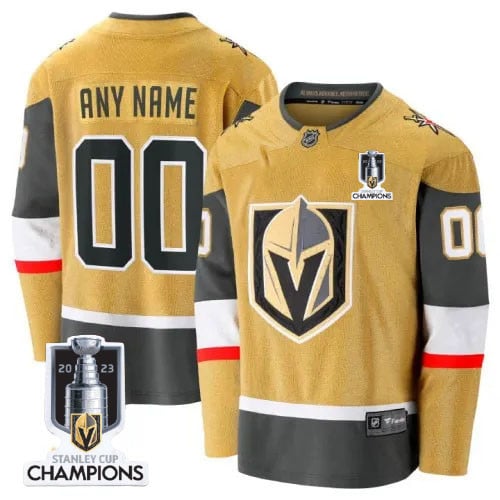 Vegas Golden Knights 2023 Stanley Cup Champions Patch Custom 00 Home Breakaway Jersey – Gold