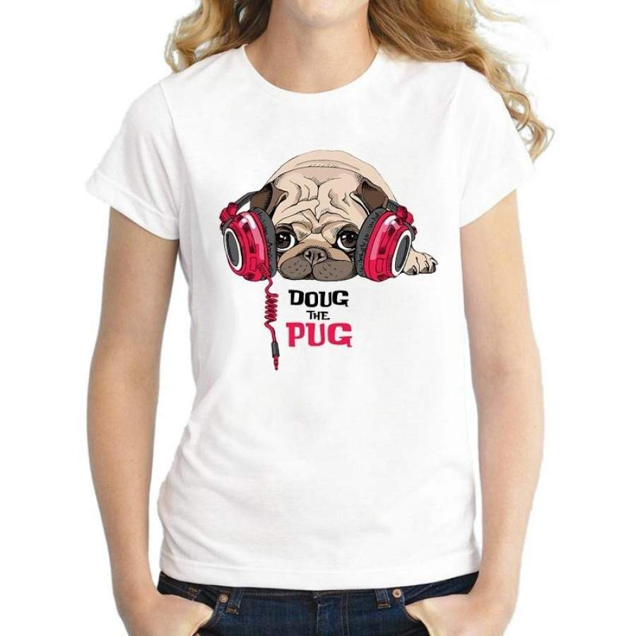 2017 Women New Fashion Summer Funny Music Pug Printed Short Sleeve T-Shirt Lady Fantastic Puppy Design Tops Novelty Tees