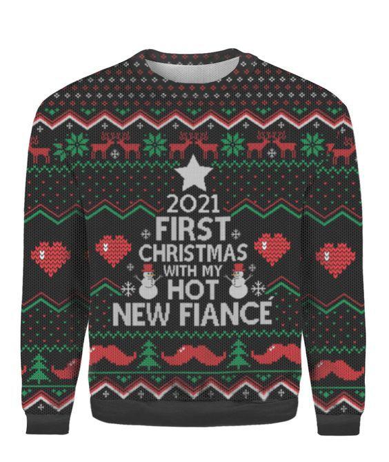 2021 First Christmas With My New Fiance Ugly Christmas Sweater | For Men & Women | Adult | Us5360