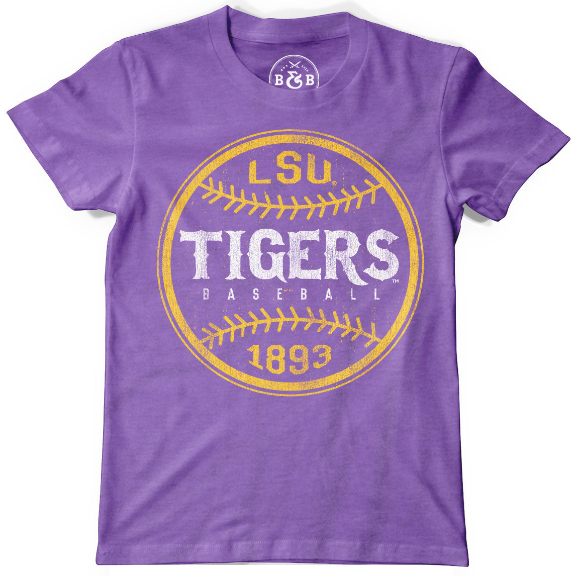 B&B Dry Goods LSU Tigers Baseball Laces Youth T-Shirt – Purple