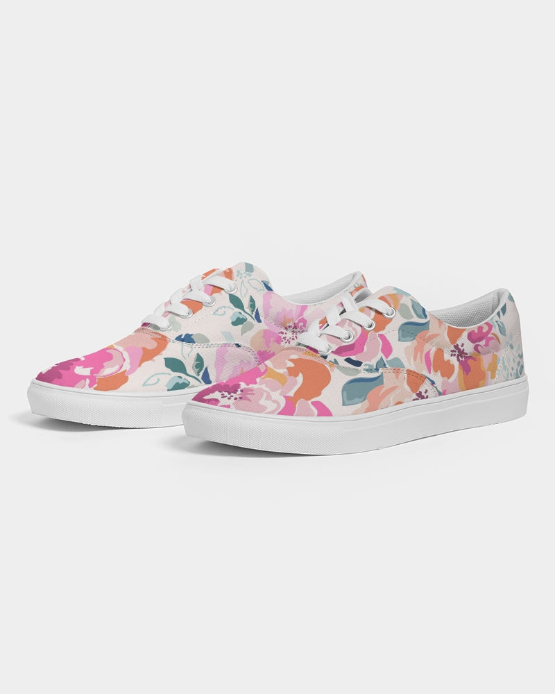 Soft Pink Watercolor Flowers Women’S Lace Up Canvas Shoe