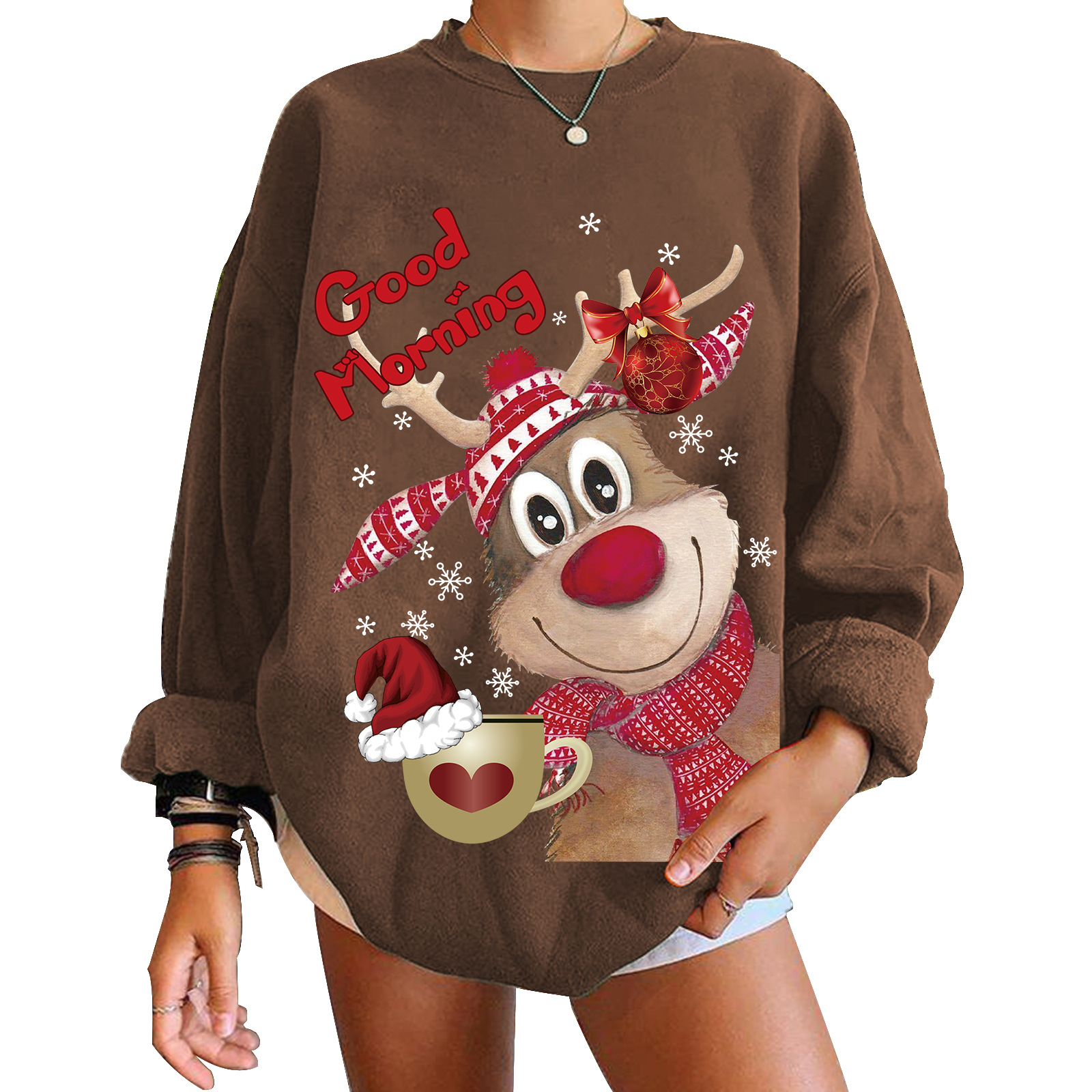 2022 New Year’s Christmas Sweater New Year’s Elk Christmas Sweater Play Sweater Plus Velvet Thick Winter Top alx