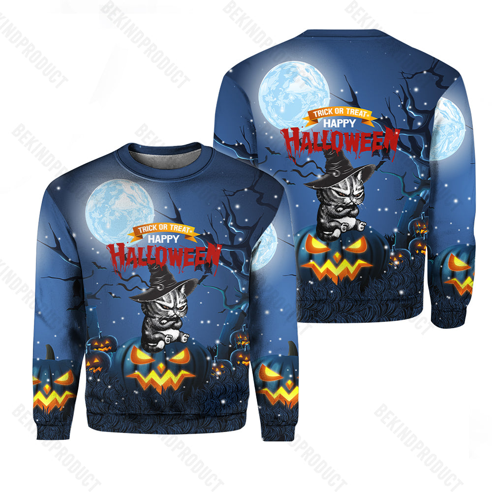 Halloween Day Cat Witch Hat Crewneck Sweatshirt All Over Print Sweatshirt For Women Sweatshirt For Men Swn1040