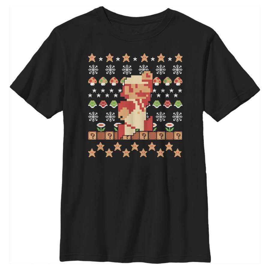 Nintendo Boy’s Ugly Christmas Super Mario Pixel  T Shirt