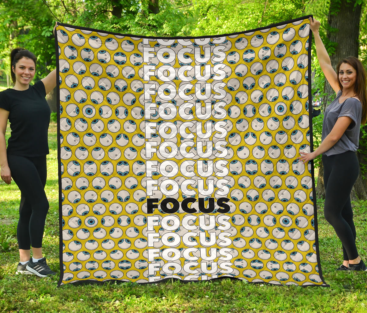 Focus Text In Column Eye Patterns Yellow Premium Quilt Blanket