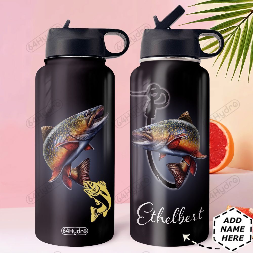 Trout Fishing Personalized Dna2010002 Stainless Steel Bottle With Straw Lid