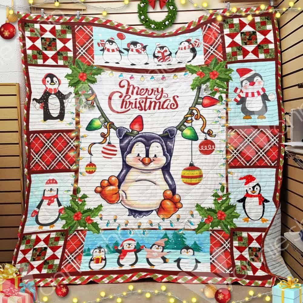 Penguin Merry Christmas Quilt Blanket