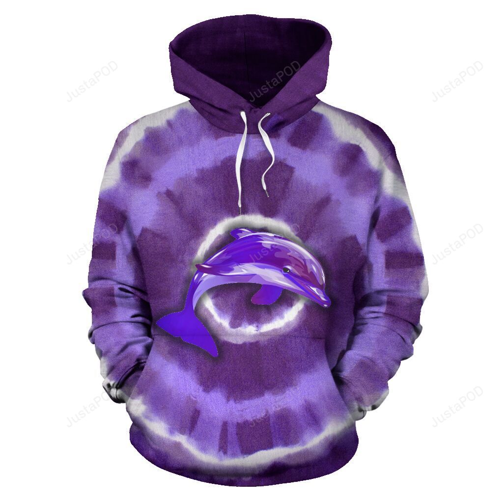 Dolphin Purple Abstract On Tie Dyed 3D All Over Print Hoodie, Zip-Up Hoodie