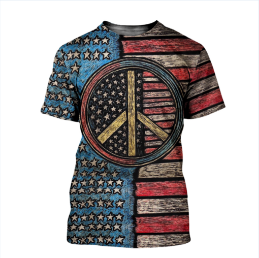 Hippie Peace American Flag 3D All Over Printed Shirts For Men And Women, Gift For Hippie Lover, Hippie Soul