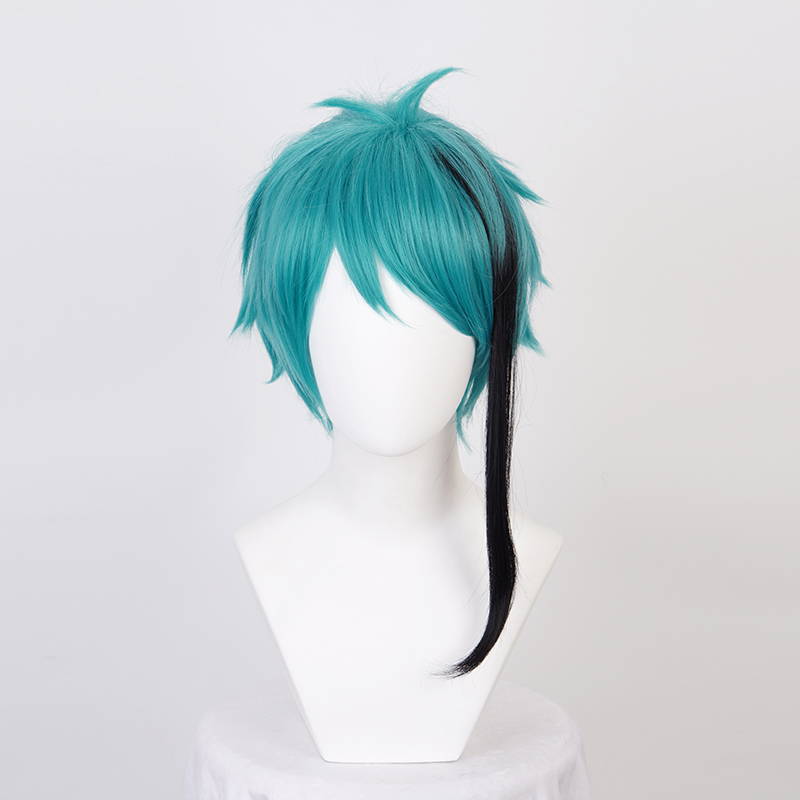 Twisted-Wonderland Floyd Jade Black Blue Mixed Short Cosplay Heat Resistant Synthetic Hair Carnival Halloween + Free Wig Cap alx