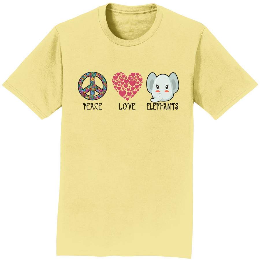 Peace Love Elephants – Adult Unisex T-Shirt