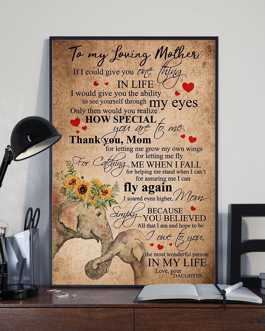 BeKingArt Family Thank For Letting Me Grow My Own Wings Elephant Daughter Gift For Mother Vertical Poster