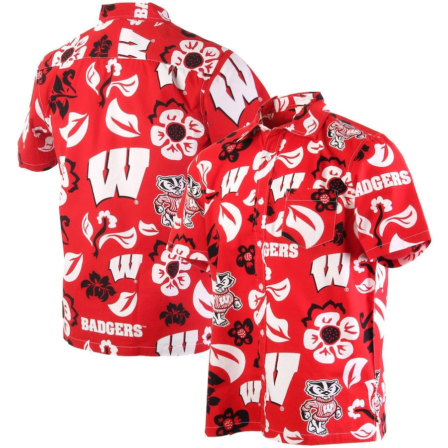 Wisconsin Badgers Red Floral Hawaii Shirt Ha59562