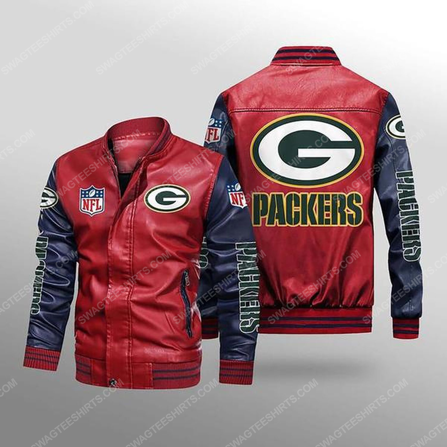 [Special Edition] Green Bay Packers All Over Print Leather Bomber Jacket – Maria