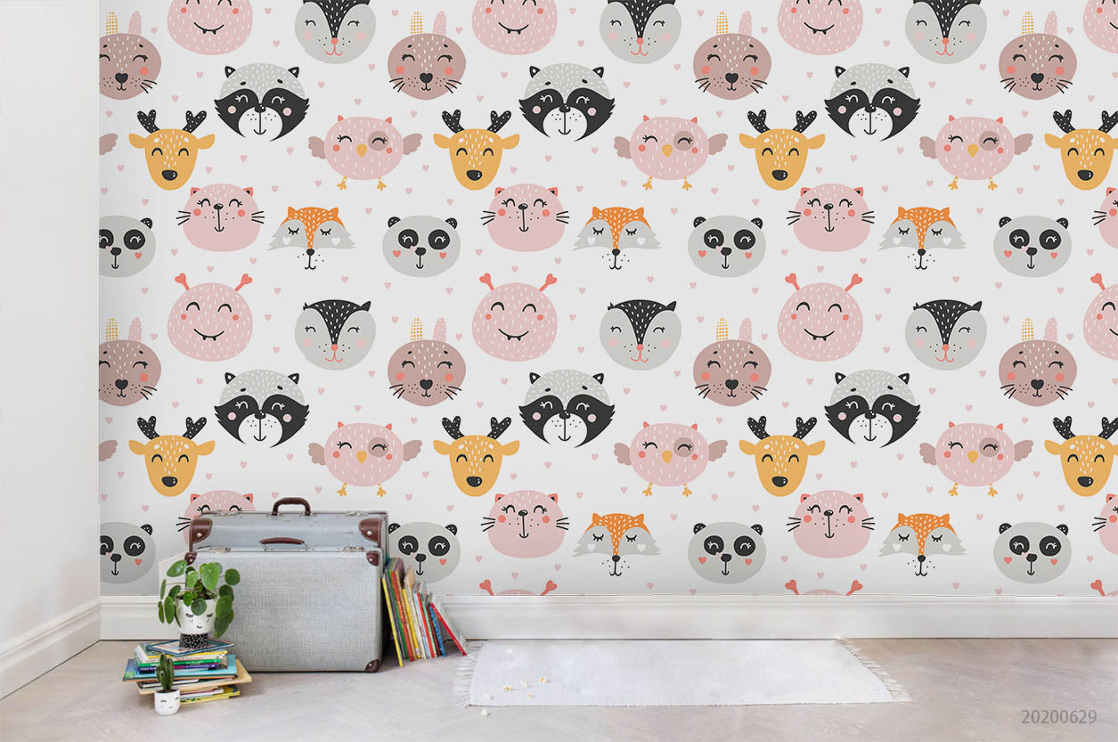 3D Cartoon Colorful Smiley Animal Wall Mural Wallpaper Lxl 273