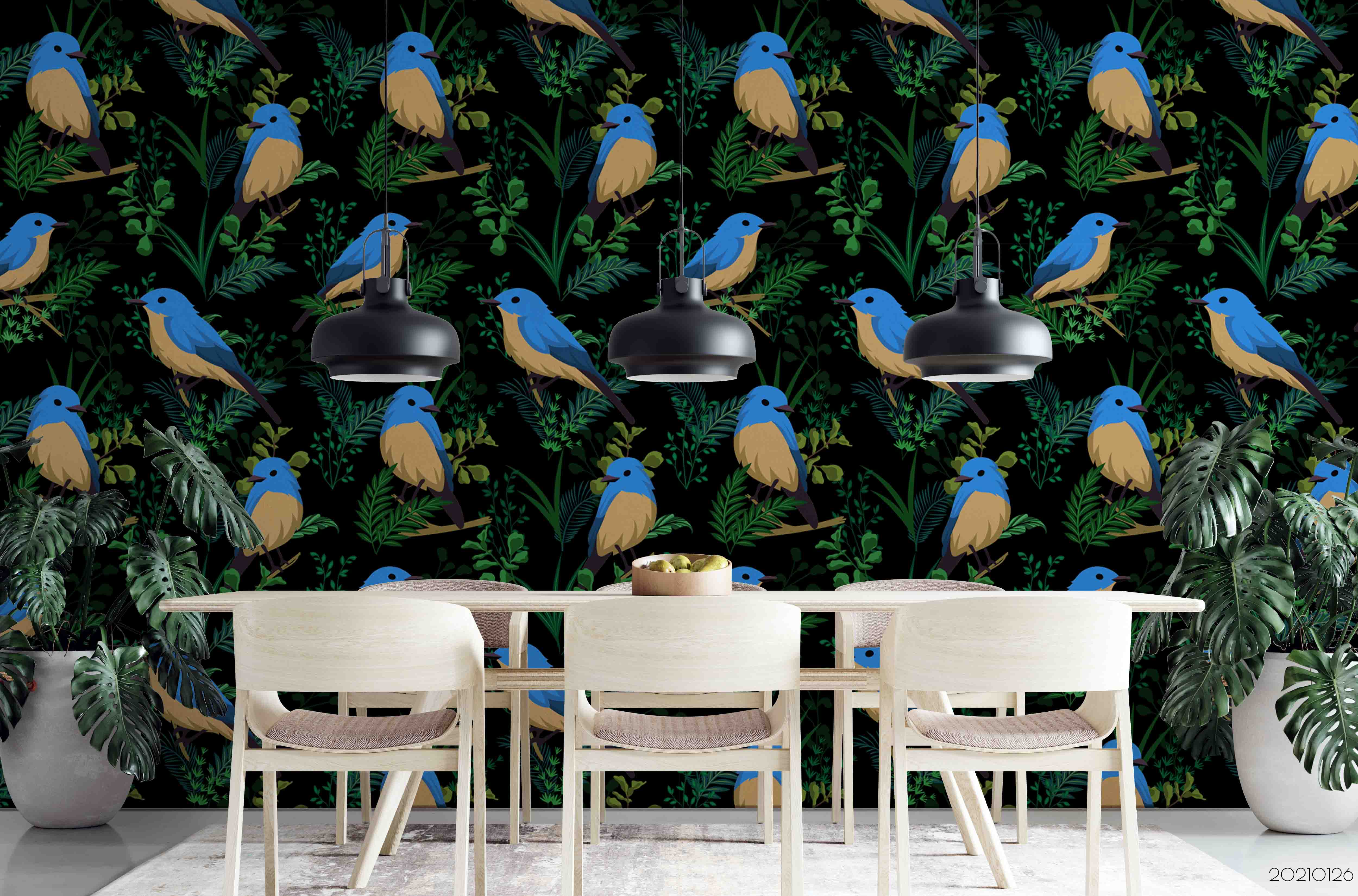 3D Hand Drawn Animal Blue Bird Wall Mural Wallpaper Lqh 9