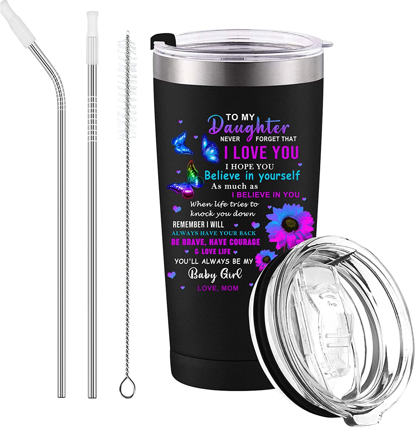 To My Daughter Gift Tumbler, Inspirational Gift Coffee Mug Birthday Warm Gifts, Vacuum Insulated 20Oz Tumbler Stainless Steel Coffee Cup To Daughter Gift