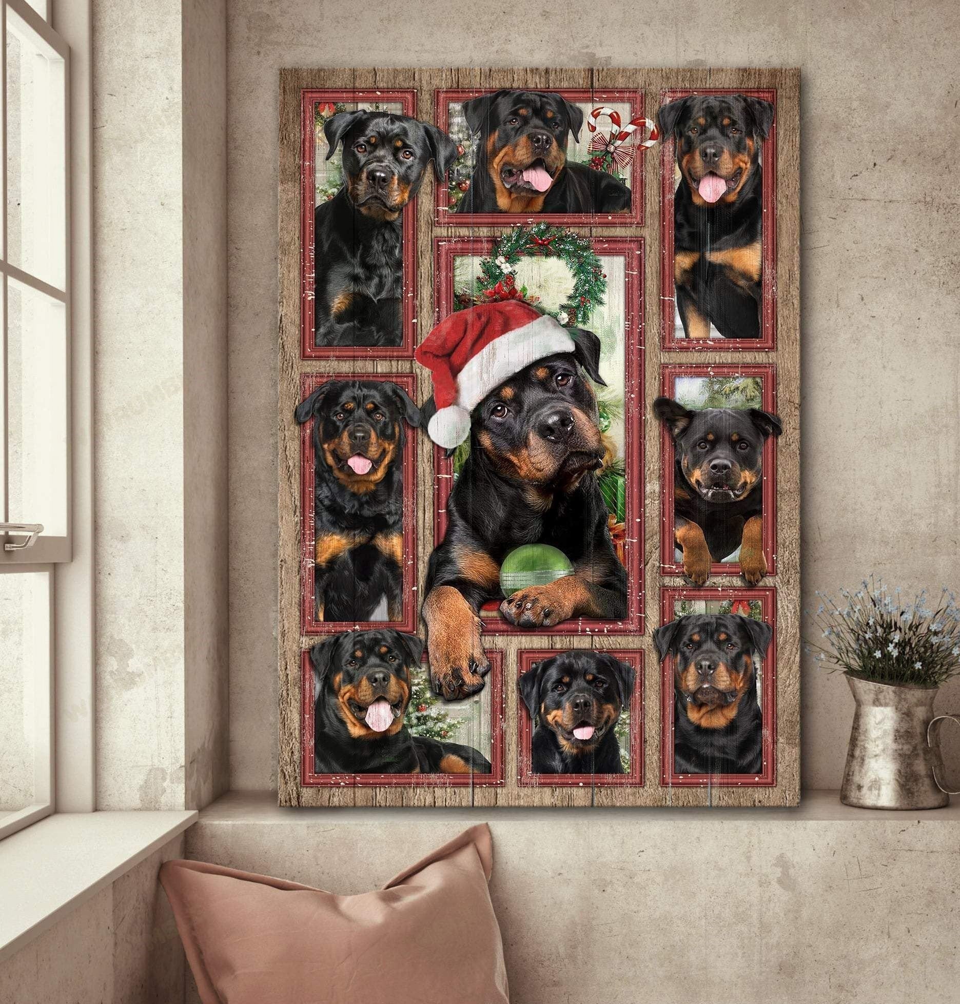 Adorable Rottweiler Poster – Wreath Christmas Canvas Home Decoration Xmas Gifts For Men Women – Gigo Smart