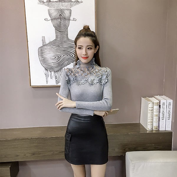 2022 New Lace Turtleneck Patchwork Pullovers Sweaters Spring Hollow Out Diamond Long Sleeve Sweater Women Winter pullover Jumper alx