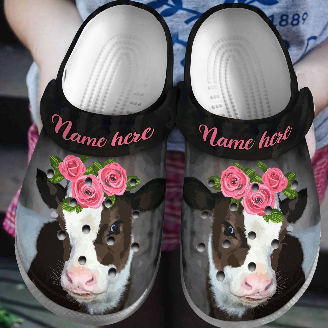 Cow Personalized Clog, Custom Name, Text, Color, Number Fashion Style For Women, Men, Kid, Print 3D Lovely Flower Cow