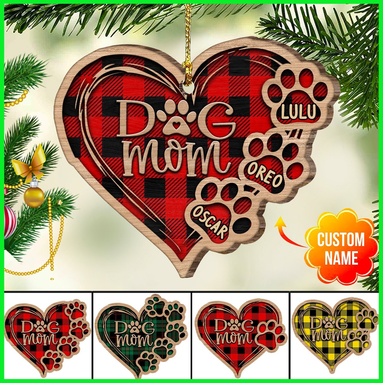 Personalized Christmas Dog Mom Heart Wood Ornament Nvl14Oct21Ct2