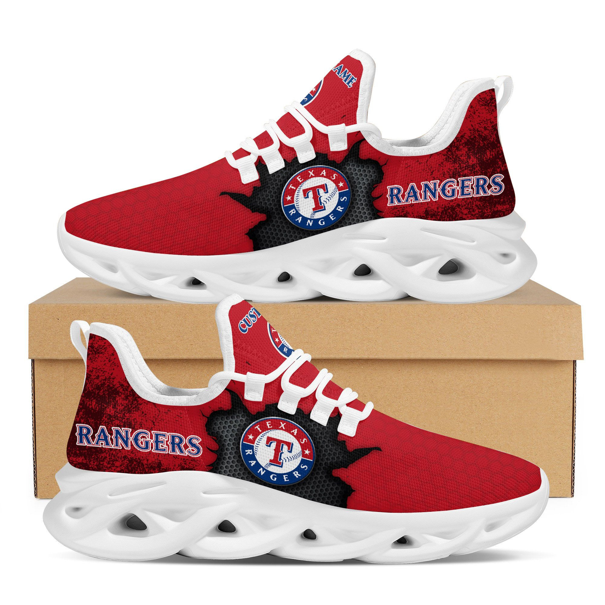 Texas Rangers Cracked Design Trending Max Soul Clunky Sneaker Shoes  Custom Name Personalized For Mens Womens  Fans