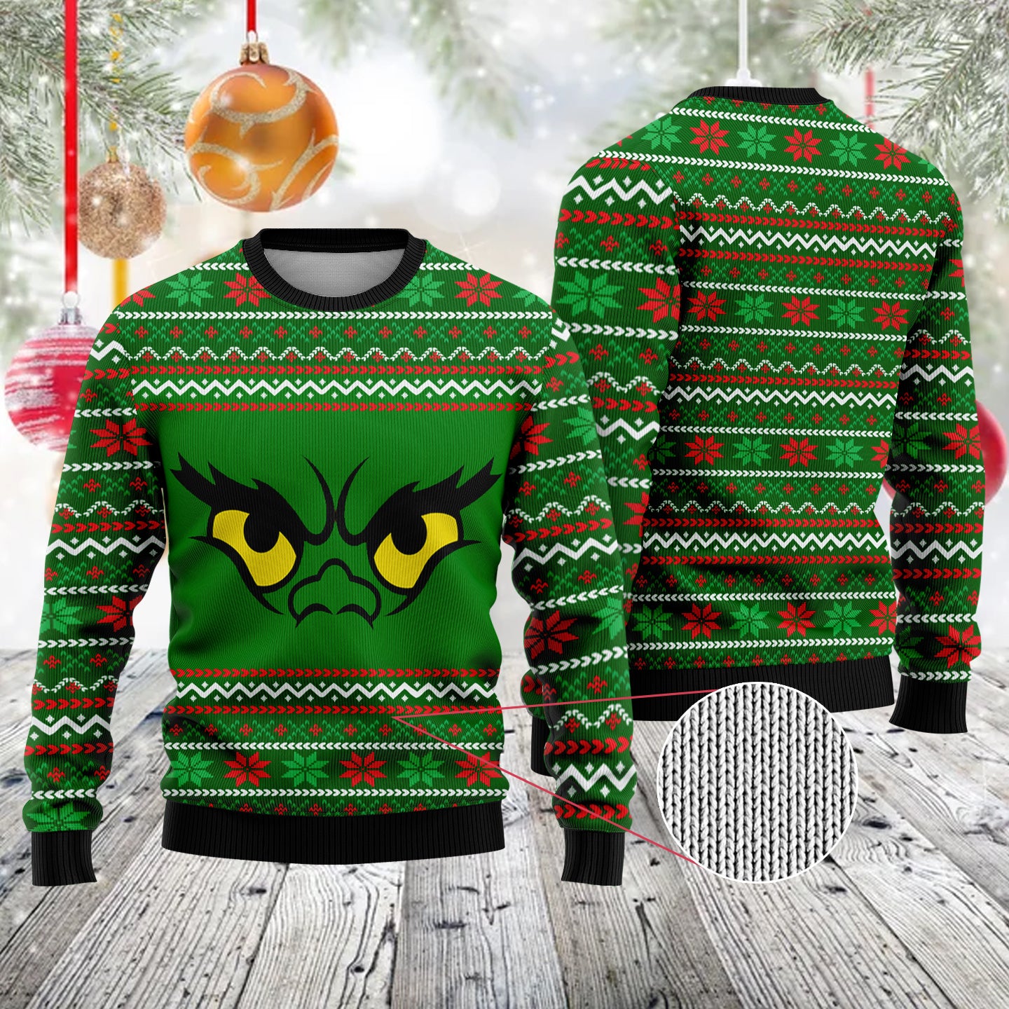 Grinch Face Green Ugly Sweater Grinch Lighting Merry Christmas Hat Ugly Sweater Unisex Shirt Gifts Men Women