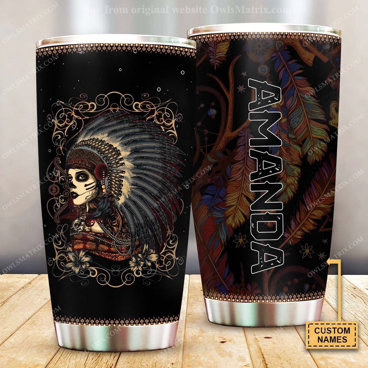 Native Girl And Flowers Limited Custom Name – Tumbler