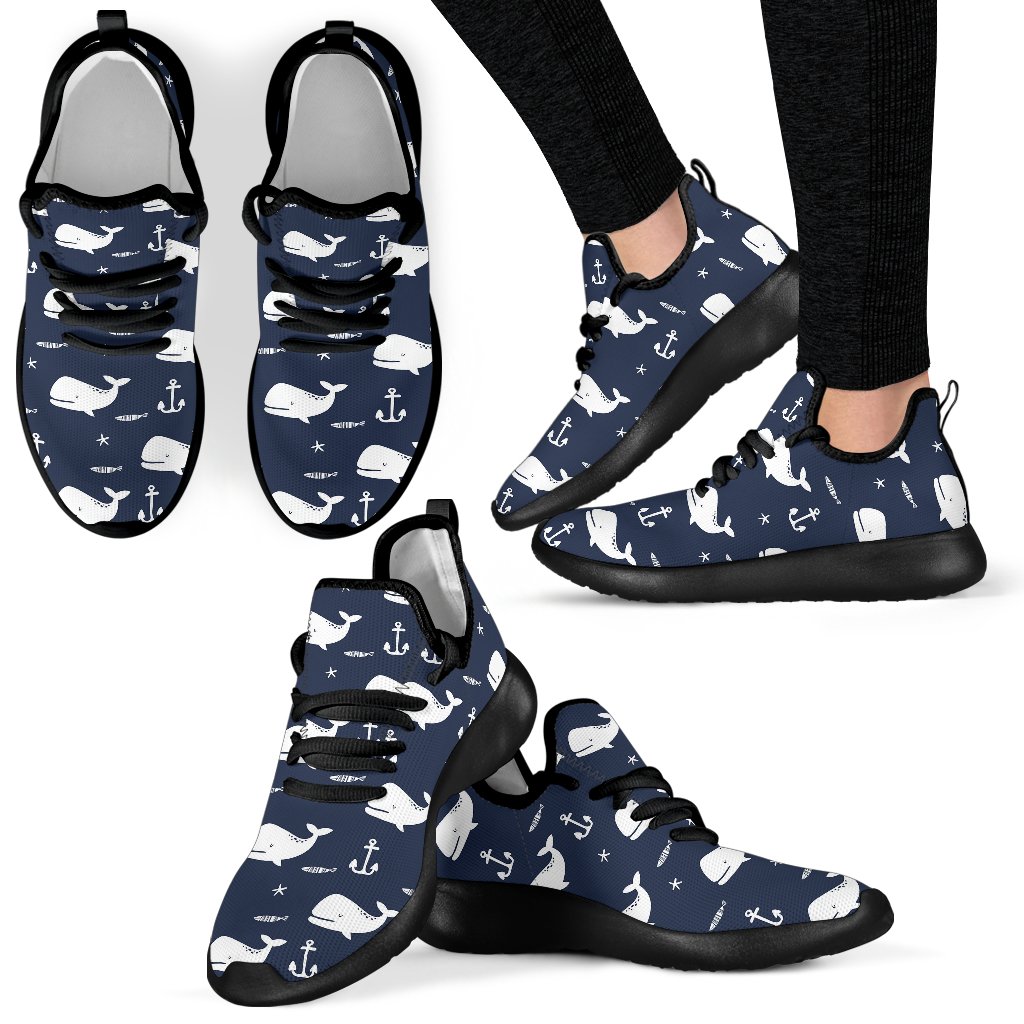 Pattern Print Humpback Whale Black Men Women Knit Sneaker