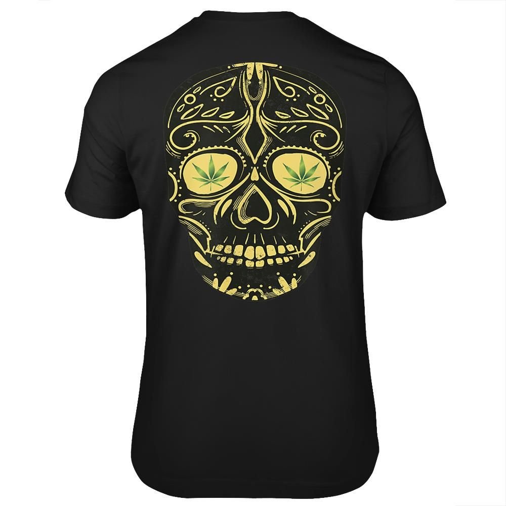 Cool Weed Black & Gold Candy Skull T-shirt- Print on back