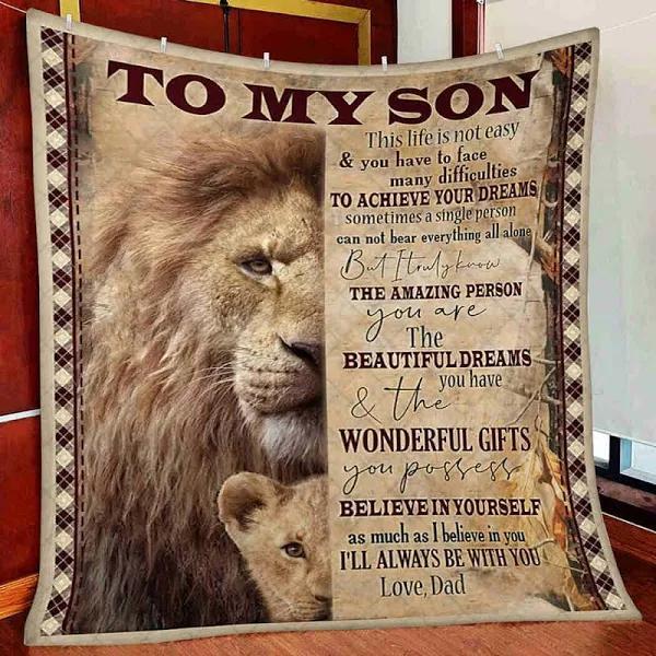 To My Son This Life Is Not Easy Lion Fleece Blanket Gift For Son From Dad Home Decor Bedding Couch Sofa Soft And Comfy Cozy