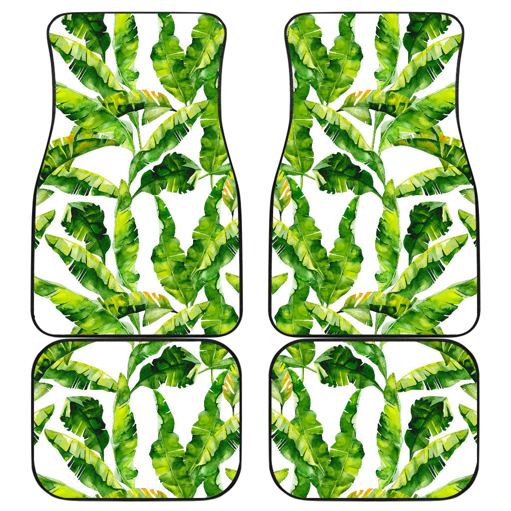 Tropical Banana Leaves Pattern Print Front And Back Car Floor Mats, Front Car Mat