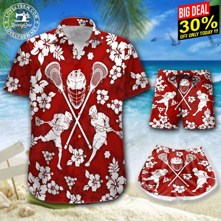 Lacrosse Red Hawaiian Shirt Shorts Ha73038