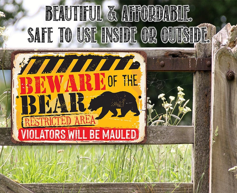 Beware Bear – 8″ x 12″ or 12″ x 18″ Aluminum Tin Awesome Metal Poster