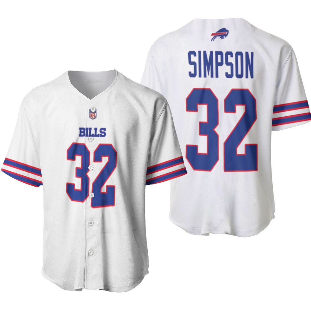 Buffalo Bills O J Simpson #32 NFL Great Player American Football Team Game White 3D Designed Allover Gift For Bills Fans Baseball Jersey