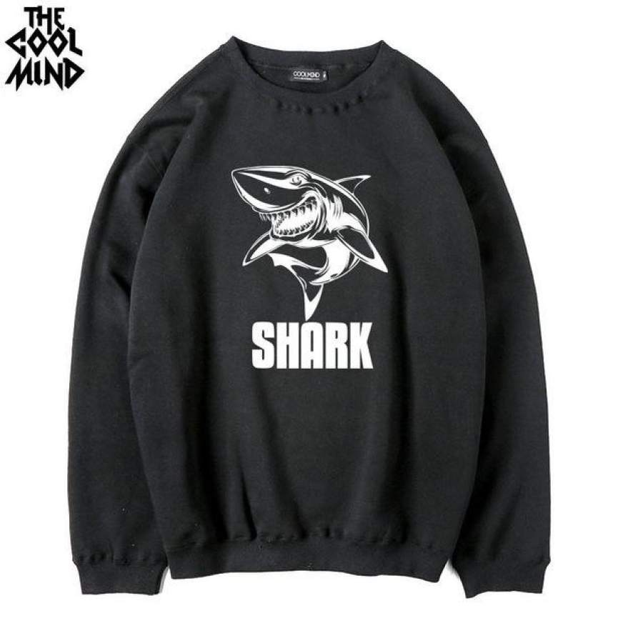 Thick Fleece warm men shark printed o-neck sweatshirt Cotton Blend  men hoodies