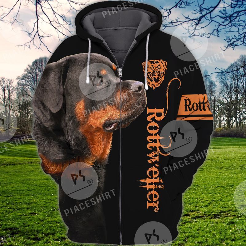 Rottweiler Cute Puppy Fashionable Trending 3D Full Print Zipper Hoodie